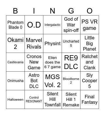 State of Play Bingo Card