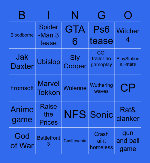 State of play Bingo Card