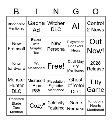 State of Play Bingo Card