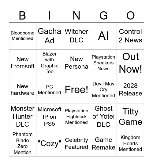 State of Play Bingo Card