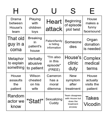 House M.D. Bingo Card