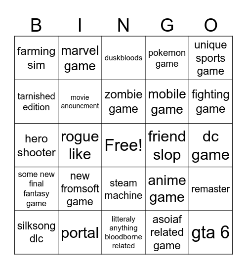 not e3 bingo Card