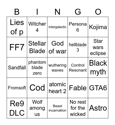 State of play/summer game fest/xbox gameshow Bingo Card