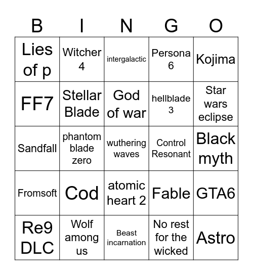 State of play/summer game fest/xbox gameshow Bingo Card