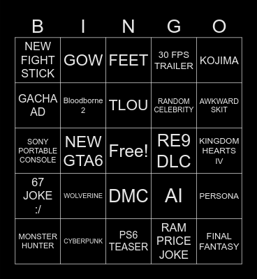 STATE OF PLAY BINGO Card