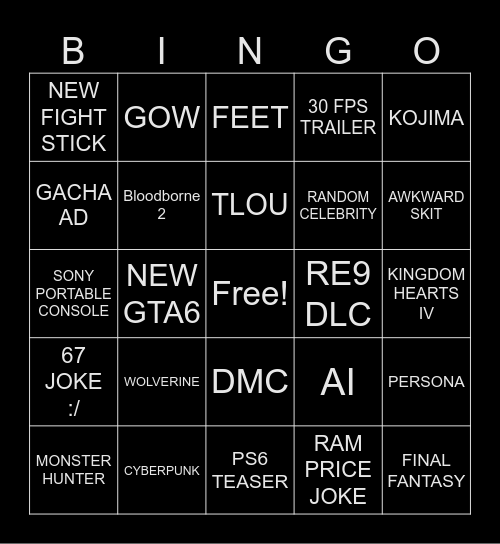 STATE OF PLAY BINGO Card