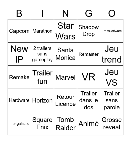 State of Play Bingo Card
