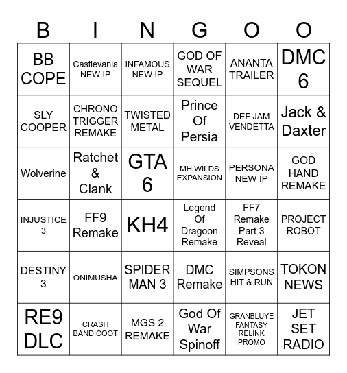 STATE OF PLAY Bingo Card