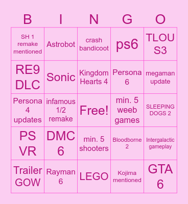 State of Play 2026 Bingo Card