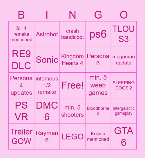 State of Play 2026 Bingo Card