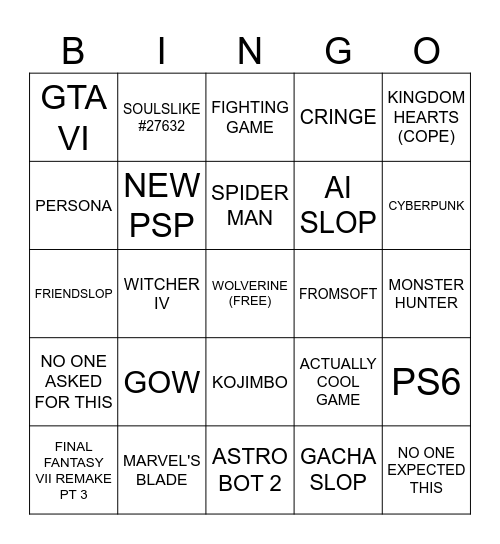 STATE OF PLAY BINGO Card