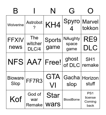 Playstation direct Bingo Card
