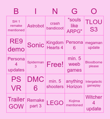 State of Play 2026 Bingo Card