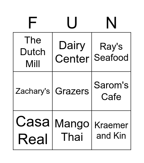 Summer Eats Bingo Card