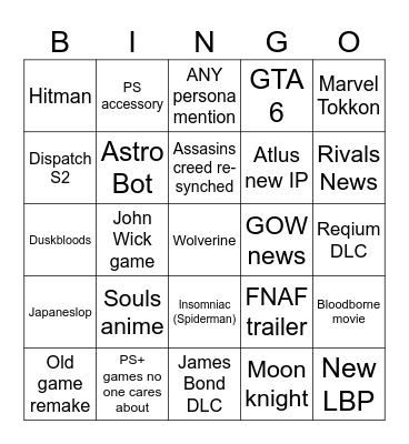 State of play BINGO Card