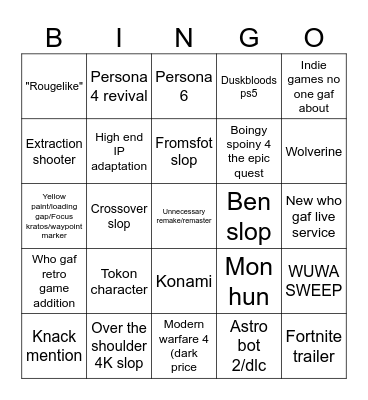 State of paly Bingo Card