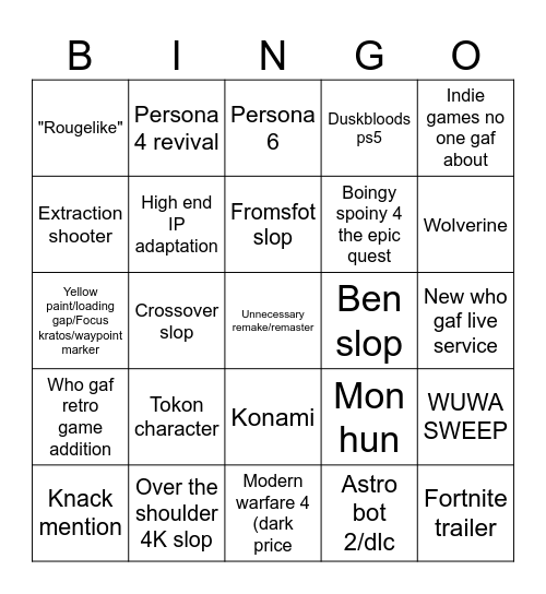 State of paly Bingo Card