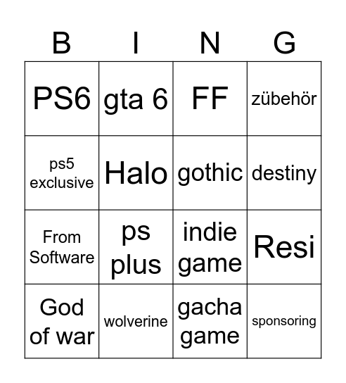 State of Play Bingo Card