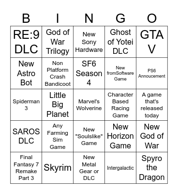 State of Play Bingo Card