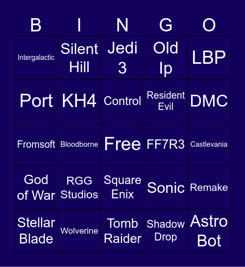 Sony State of Play Bingo Card