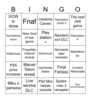 State of Play June 2 Bingo Card