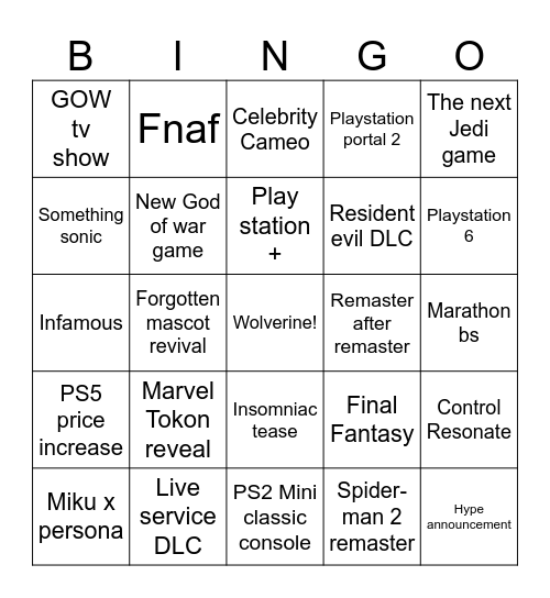State of Play June 2 Bingo Card