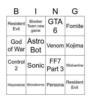 State of Play Bingo Card