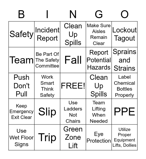 Safety Bingo Card