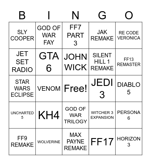 STATE OF PLAY Bingo Card