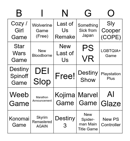 State of Play 6/2/2026 Bingo Card