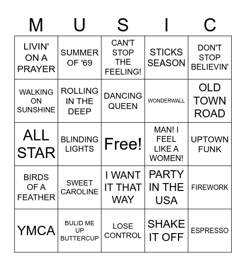 Music Bingo Card