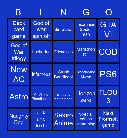 State of Play 2026 Bingo Card