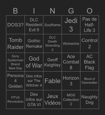 Summer Game Fest Bingo Card