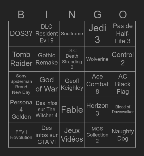 Summer Game Fest Bingo Card