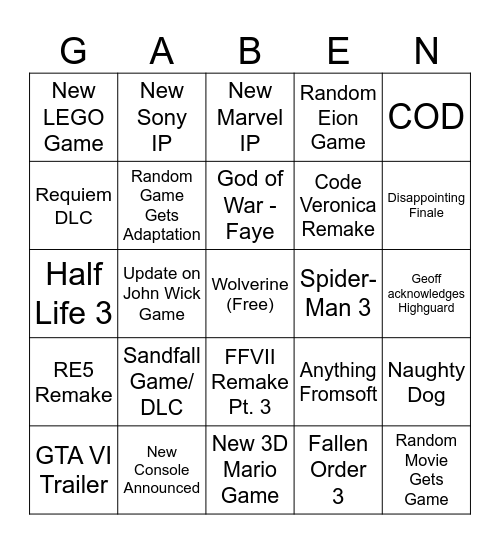Untitled Bingo Card