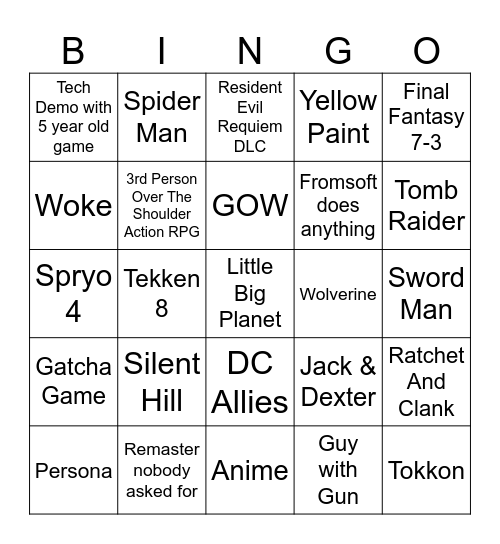 State of Play Bingo Card