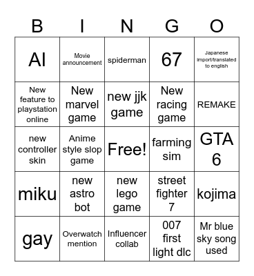 Playstation Bingo Card