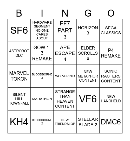 Untitled Bingo Card