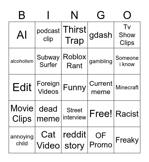 Videos 1 Bingo Card