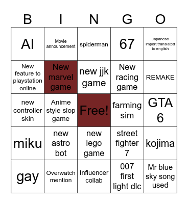 Playstation Bingo Card