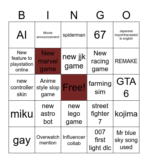 Playstation Bingo Card