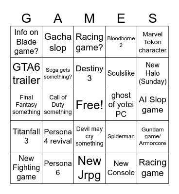 Games this week Bingo Card