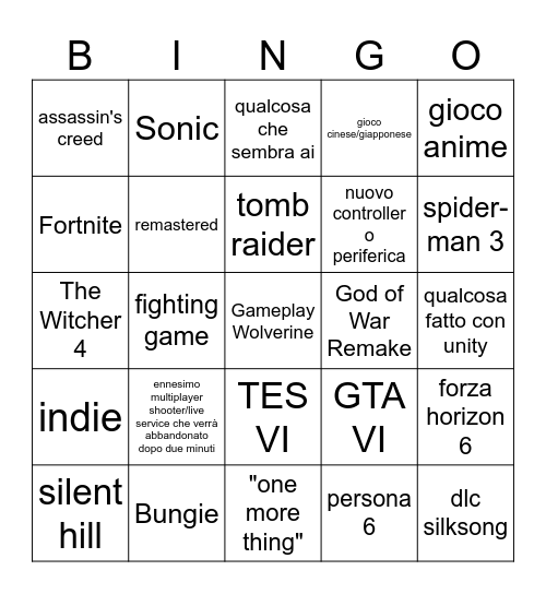 State of Play 2 giugno Bingo Card