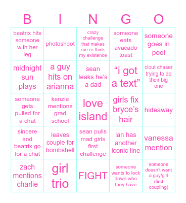 love island Bingo Card