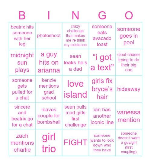 love island Bingo Card