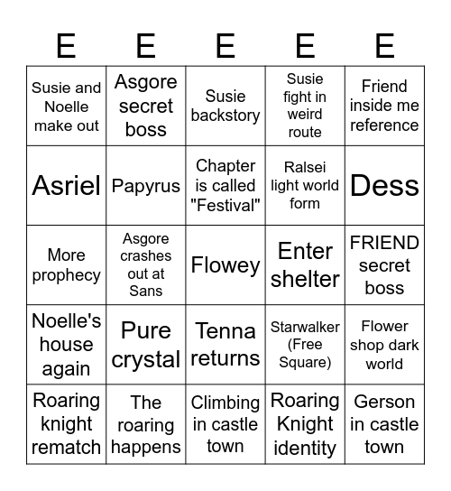DELTARUNE Chapter 5 Bingo Card