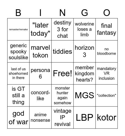 pisser Bingo Card