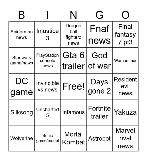 Untitled Bingo Card