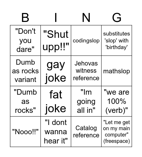 Reuben Bingo Card
