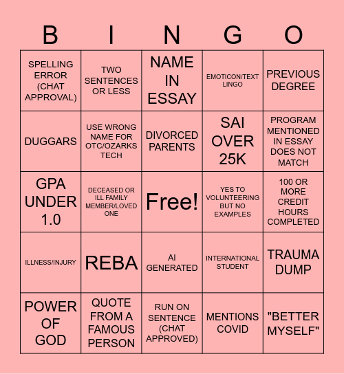 2026 SCHOLARSHIP BINGO Card
